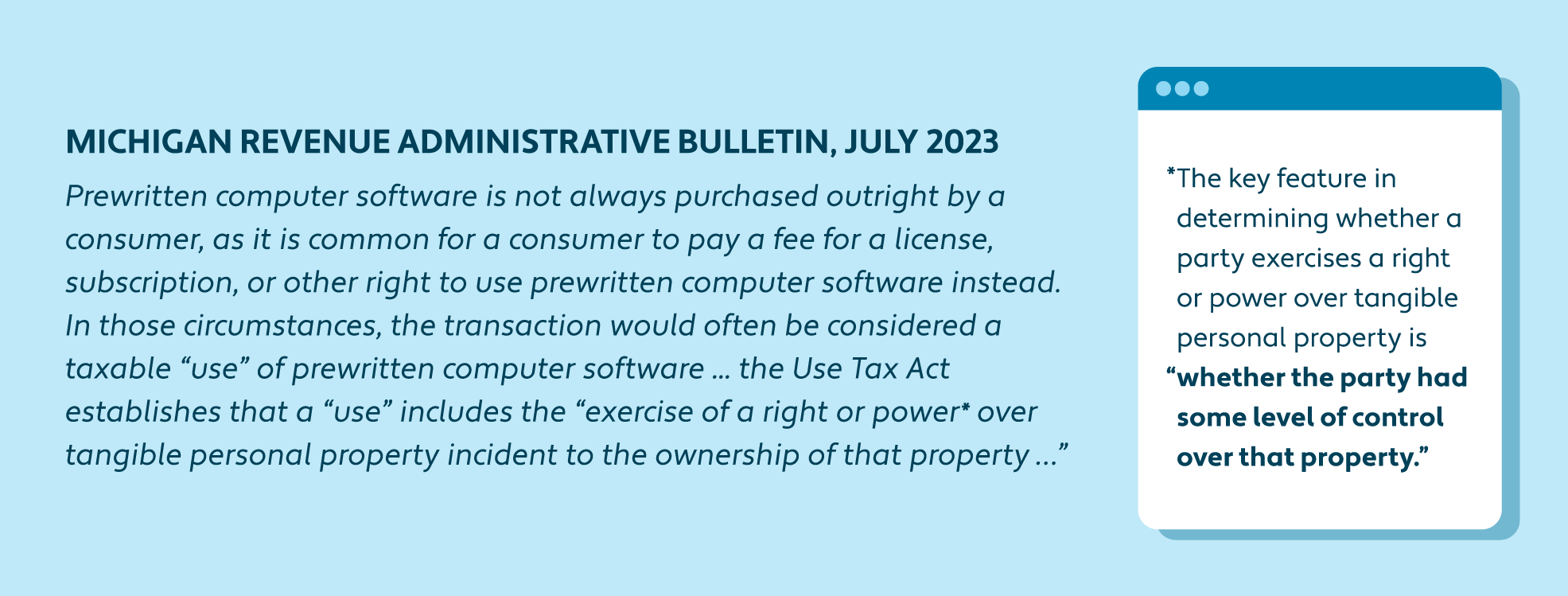 Excerpt from Michigan Revenue Administrative Bulletin on prewritten computer software 