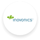 Inovonics logo in a blue circle with a white design inside