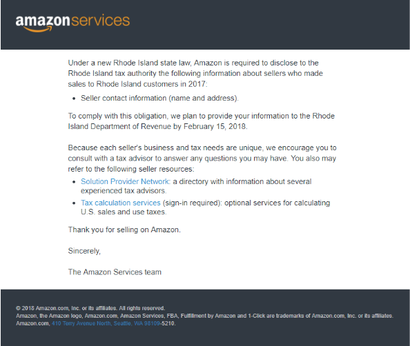 amazon notice to rhode island sellers